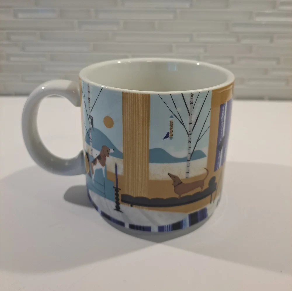 West Elm Sam Kalda Cat & Dog Wrap Around House Scene Coffee Mug With Handle